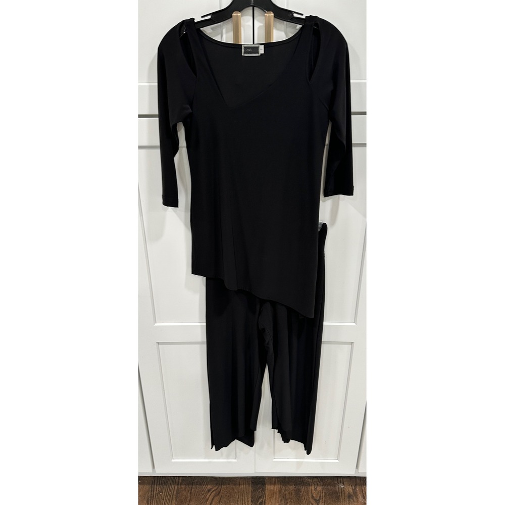 Simpli‎ Black Pants Set Cold Shoulder Top 3/4 Sleeve Size 2